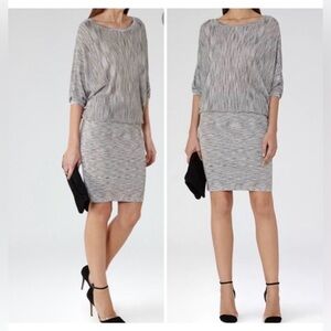 Reiss Sabra SPACEDYE Knitted Blouson GREY BLUE 3/4 batwing Sleeve Dress Size 6